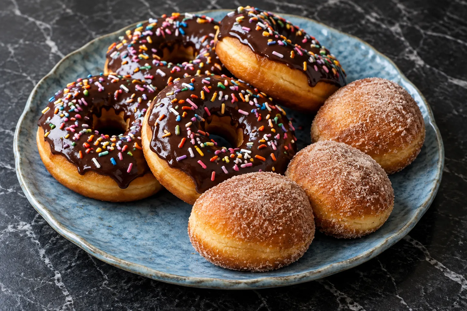 Yeast Donuts with Chocolate Glaze and Cinnamon Sugar donuts